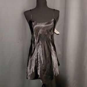 Night Magic Cinema Etoile Black Satin Slip Dress Heart Mesh Details Medium NWT